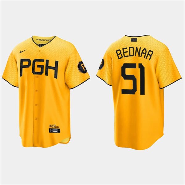 Mens Pittsburgh Pirates #51 David Bednar Gold 2023 City Connect Jersey