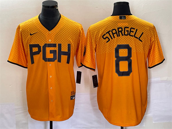 Mens Pittsburgh Pirates Retired Player #8 Willie Stargell Gold 2023 City Connect Jersey