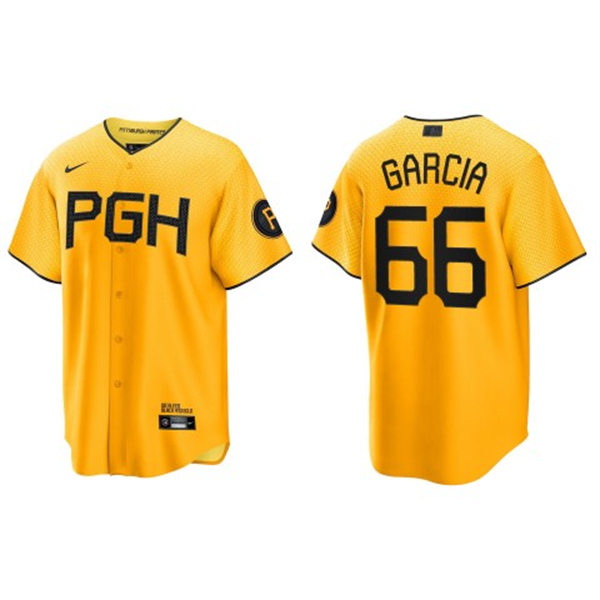Mens Pittsburgh Pirates #66 Jarlin Garcia Gold 2023 City Connect Jersey