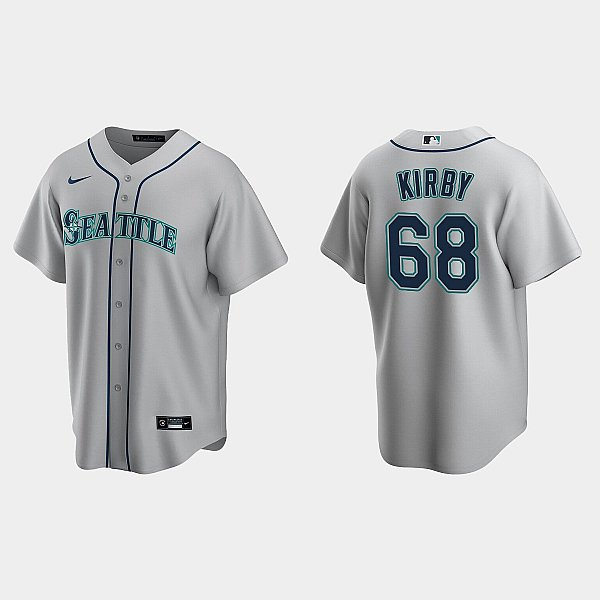 Mens Seattle Mariners #68 George Kirby Gray Road CoolBase Jersey