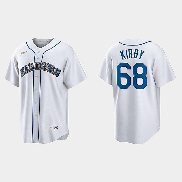 Mens Seattle Mariners #68 George Kirby Nike White Cooperstown Jersey