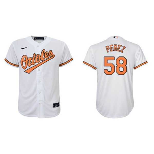 Youth Baltimore Orioles #58 Cionel Perez Nike Home White Jersey