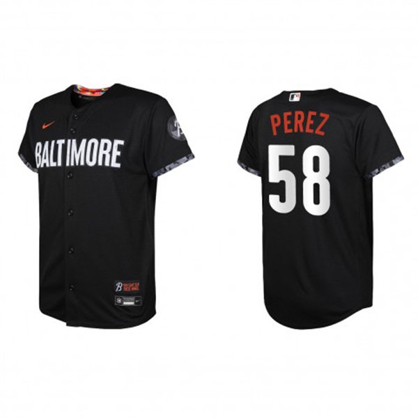 Youth Baltimore Orioles #58 Cionel Perez  Black 2023 City Connect Jersey