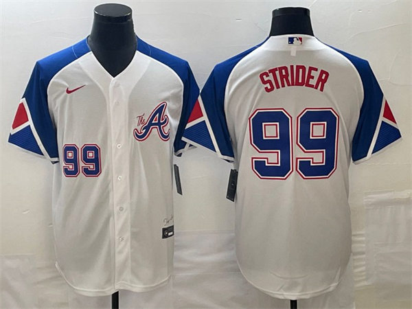 Mens Atlanta Braves #99 Spencer Strider White 2023 City Connect Jersey