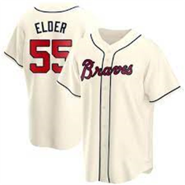 Mens Atlanta Braves #55 Bryce Elder Nike Cream Alternate Cool Base Jersey