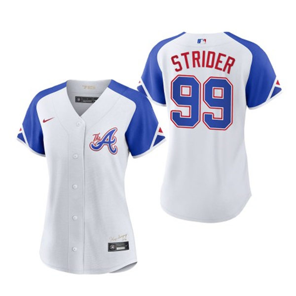 Womens Atlanta Braves #99 Spencer Strider White 2023 City Connect Jersey