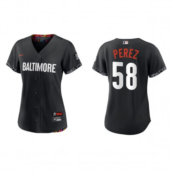 Womens Baltimore Orioles #58 Cionel  Black 2023 City Connect JerseyPerez