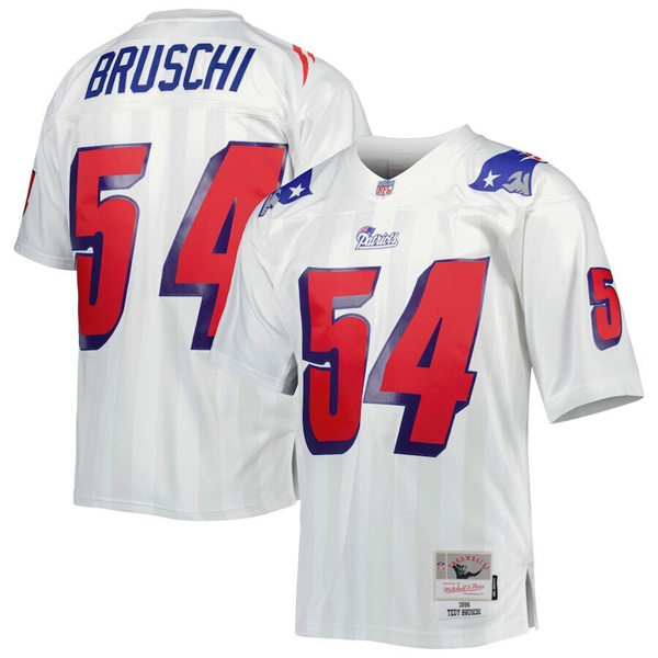Men's New England Patriots #54 Tedy Bruschi White 1996 Mitchell & Ness Throwback Vintage Jersey