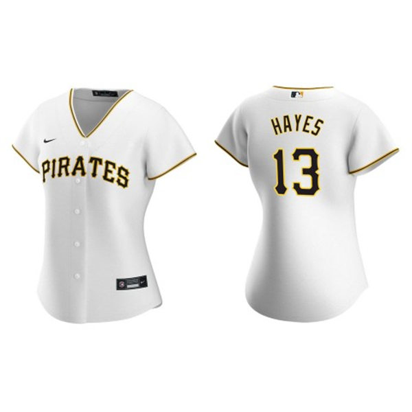 Womens Pittsburgh Pirates #13 Ke'Bryan Hayes Nike White Home CoolBase Jersey