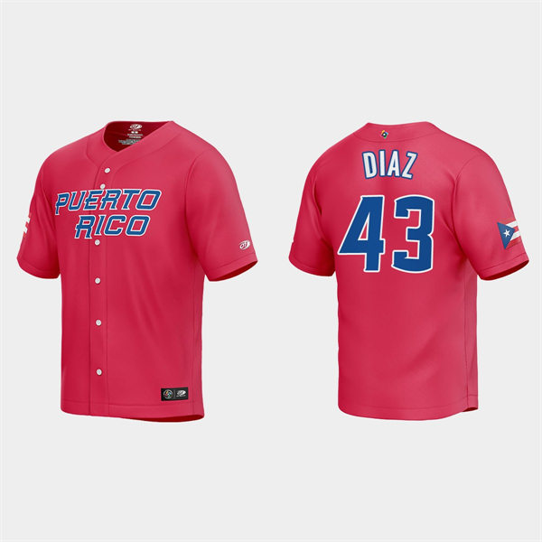Mens Youth Puerto Rico #43 Alexis Diaz 2023 World Baseball Classic Replica Jersey Red