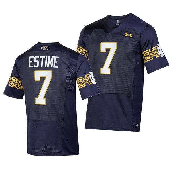 Men's Youth Notre Dame Fighting Irish #7 Audric Estime 2023 Aer Lingus College Football Classic Jersey - Navy 