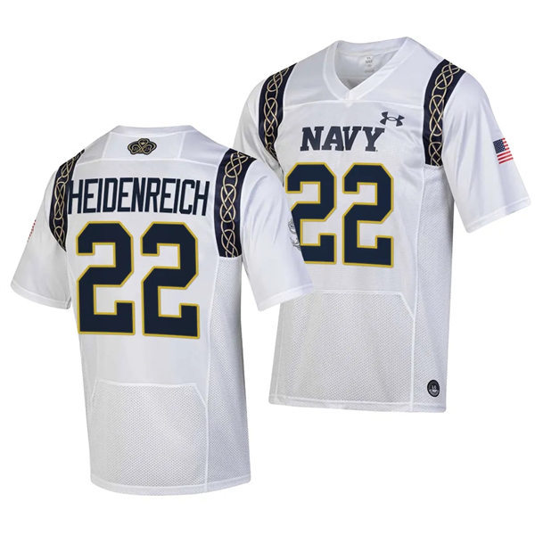 Mens Youth Navy Midshipmen #22 Eli Heidenreich 2023 Aer Lingus College Football Classic Jersey - White