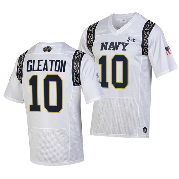 Mens Youth Navy Midshipmen #10 Tedros Gleaton 2023 Aer Lingus College Football Classic Jersey - White