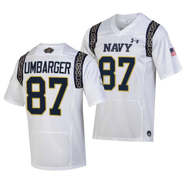 Mens Youth Navy Midshipmen #87 Jayden Umbarger 2023 Aer Lingus College Football Classic Jersey - White