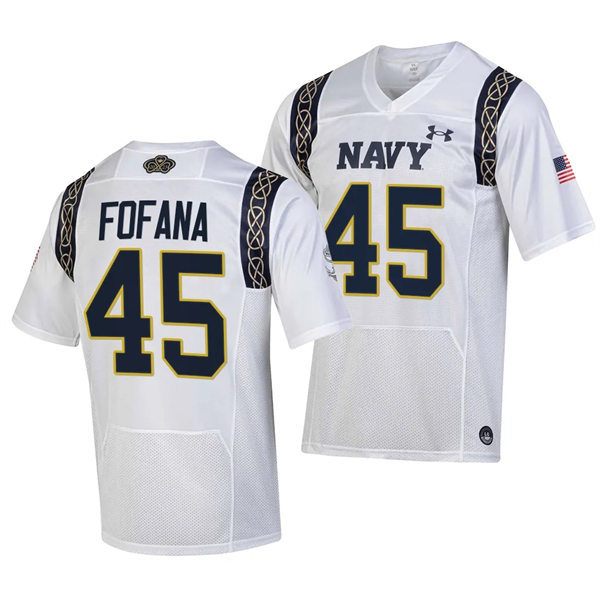 Mens Youth Navy Midshipmen #45 Daba Fofana 2023 Aer Lingus College Football Classic Jersey - White