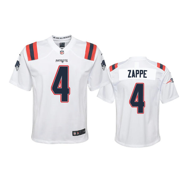Youth New England Patriots #4 Bailey Zappe Nike White Limited Jersey