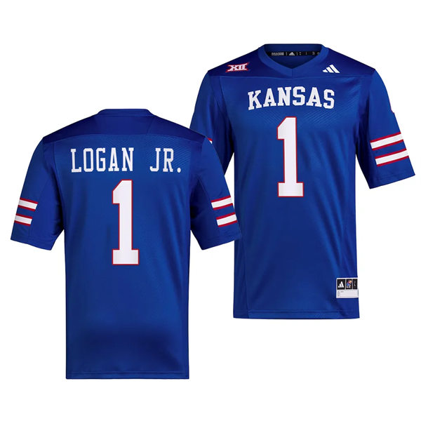 Mens Youth Kansas Jayhawks #1 Kenny Logan Jr. 2023 Royal Adidas Football Uniform Jersey