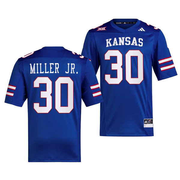 Mens Youth Kansas Jayhawks #30 Rich Miller Jr. 2023 Royal Adidas Football Uniform Jersey