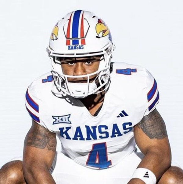 Mens Youth Kansas Jayhawks #4 Devin Neal 2023 White Adidas Football Uniform Jersey