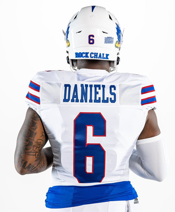 Mens Youth Kansas Jayhawks #6 Jalon Daniels 2023 White Adidas Football Uniform Jersey