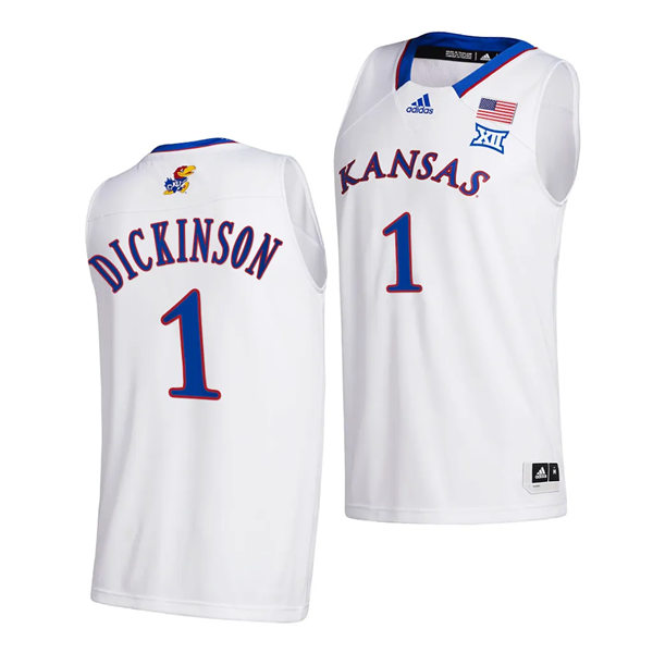 Mens Youth Kansas Jayhawks #1 Hunter Dickinson 2020-21 Adidas White College Basketball Game Jersey