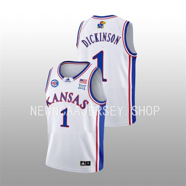 Mens Youth Kansas Jayhawks #1 Hunter Dickinson White 125TH Anniversary Basketball Jersey