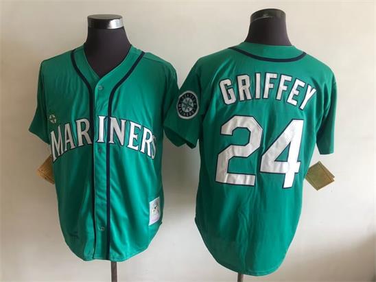 Men's Seattle Mariners #24 Ken Griffey Jr. Green Cooperstown Collection Cool Base Jersey W/2016 Hall Of Fame Patch