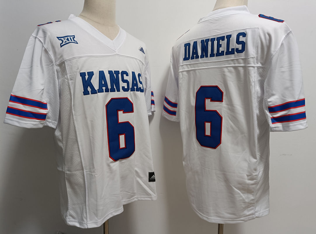 Mens Kansas Jayhawks #6 Jalon Daniels 2023 White Adidas Football Jersey