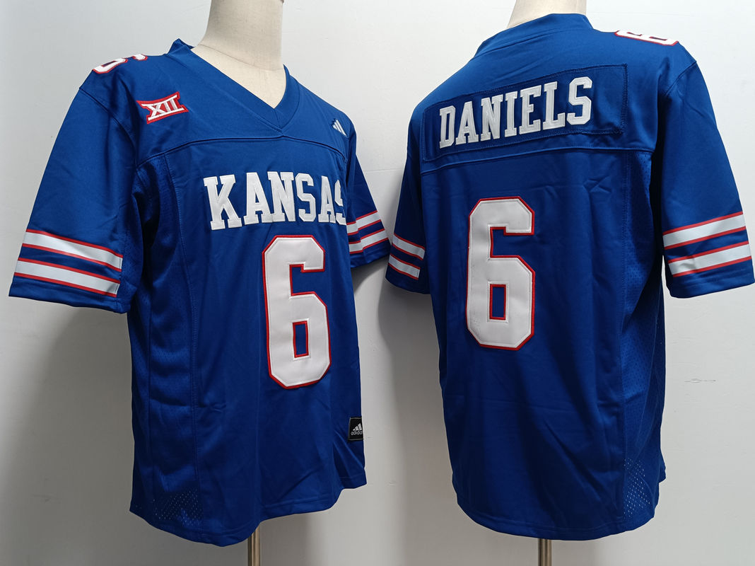 Mens Kansas Jayhawks #6 Jalon Daniels 2023 Royal Adidas Football Jersey