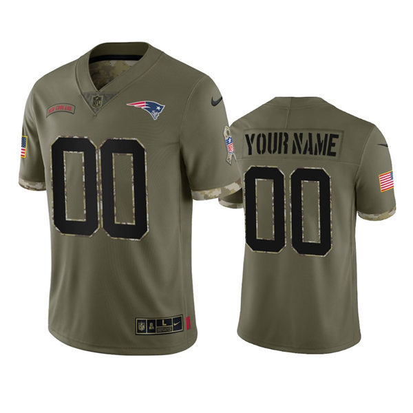 Mens New England Patriots Custom Olive 2022 Salute To Service Limited Jersey