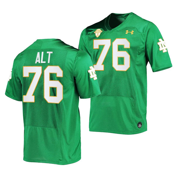 Men's Youth Notre Dame Fighting Irish #76 Joe Alt 2023 Kelly Green with Name College Football Game Jersey