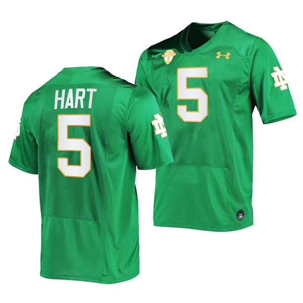 Men's Youth Notre Dame Fighting Irish #5 Cam Hart 2023 Kelly Green with Name College Football Game Jersey