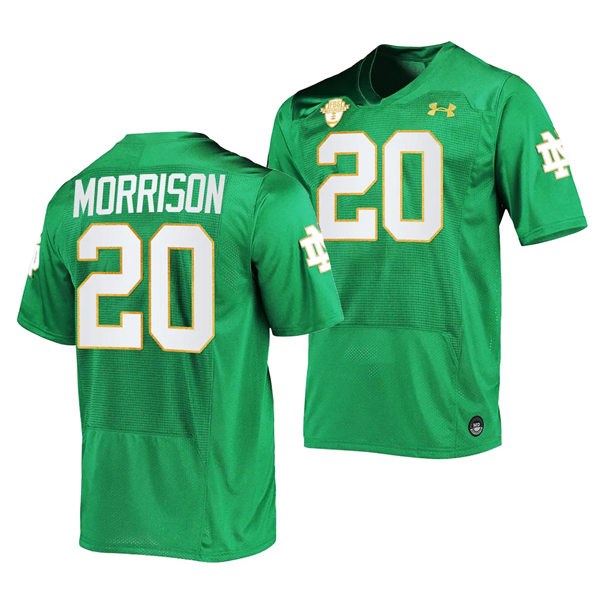 Men's Youth Notre Dame Fighting Irish #20 Benjamin Morrison 2023 Kelly Green with Name College Football Game Jersey