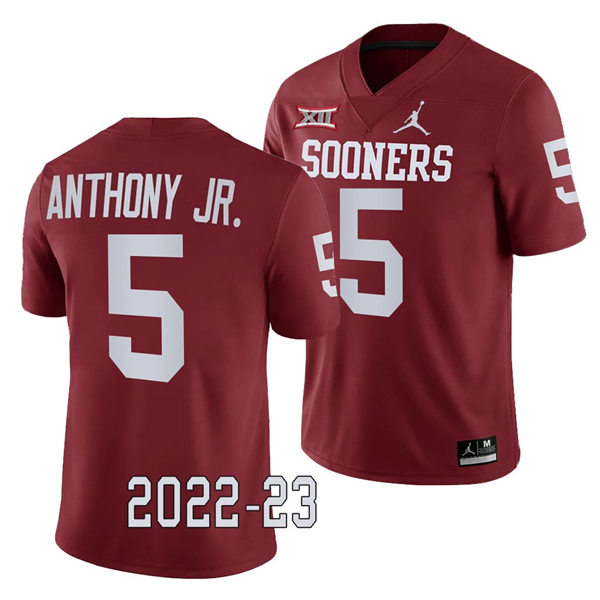 Mens Youth Oklahoma Sooners #5 Andrel Anthony Jr 2023 College Football Game Jersey Crimson