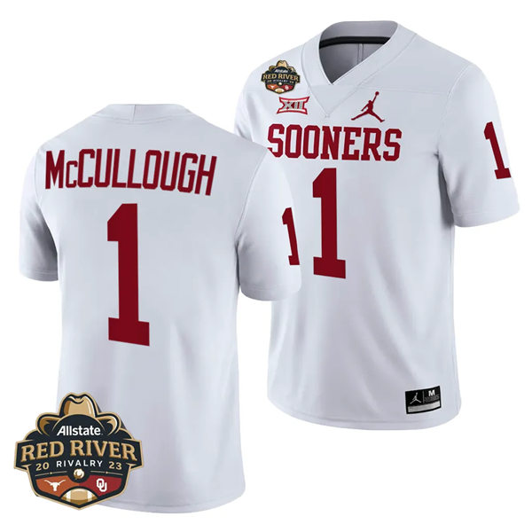mens youth oklahoma sooners #1 dasan mccullough 2023 College Football Game Jersey White