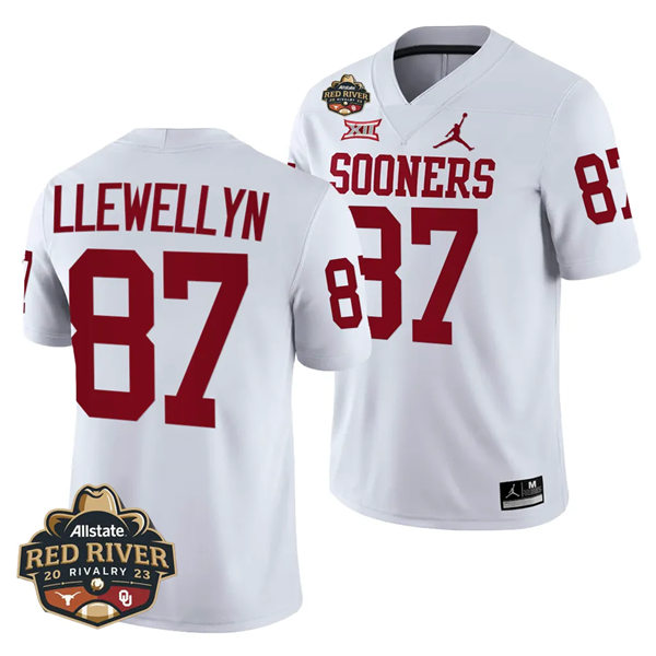 Mens Youth Oklahoma Sooners #87 Jason Llewellyn 2023 College Football Game Jersey White