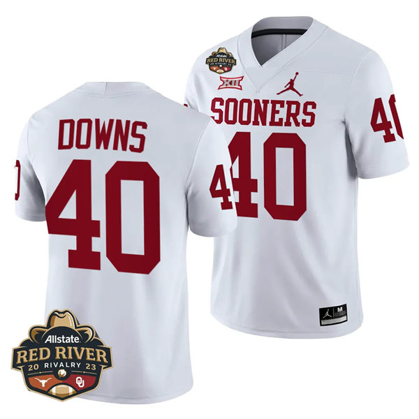 Mens Youth Oklahoma Sooners #40 Ethan Downs 2023 College Football Game Jersey White