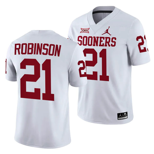 Mens Youth Oklahoma Sooners #21 Xavier Robinson 2023 College Football Game Jersey White
