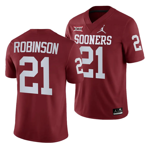Mens Youth Oklahoma Sooners #21 Xavier Robinson 2023 College Football Game Jersey Crimson