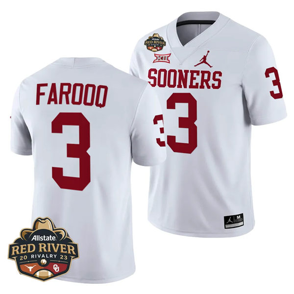 Mens Youth Oklahoma Sooners #3 Jalil Farooq 2023 College Football Game Jersey White