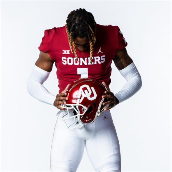 Mens Youth Oklahoma Sooners #1 Dasan McCullough 2023 College Football Game Jersey Crimson
