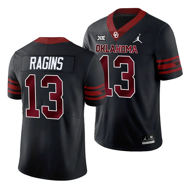 Mens Youth Oklahoma Sooners #13 Zion Ragins 2023 Black College Football Game Jersey