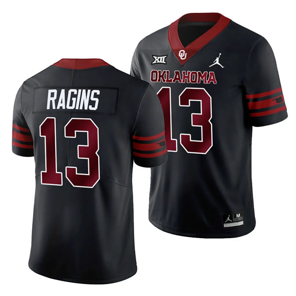 Mens Youth Oklahoma Sooners #13 Zion Ragins 2023 Anthracite College Football Game Jersey