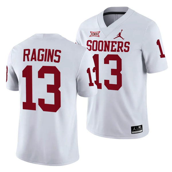 Mens Youth Oklahoma Sooners #13 Zion Ragins 2023 College Football Game Jersey White