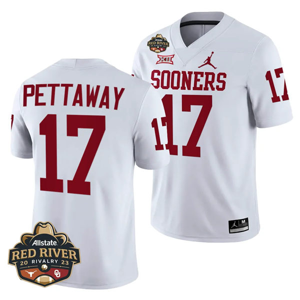 Mens Youth Oklahoma Sooners #17 Jaquaize Pettaway 2023 College Football Game Jersey White