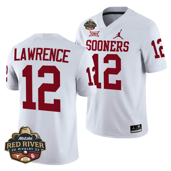 Mens Youth Oklahoma Sooners #12 Key Lawrence 2023 College Football Game Jersey White