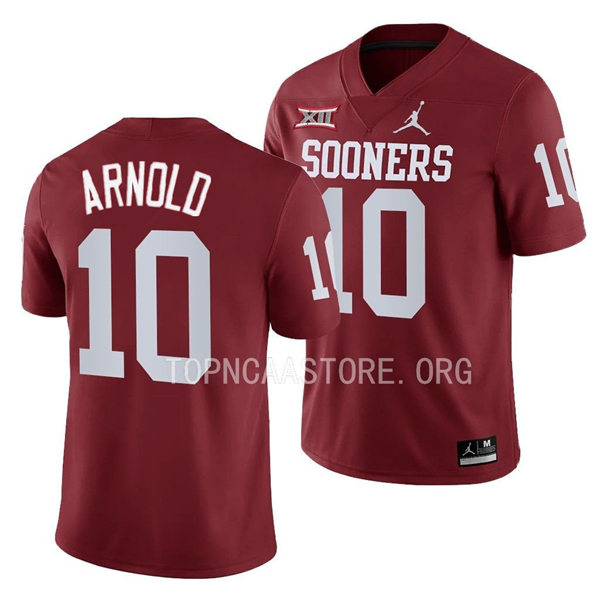 Mens Youth Oklahoma Sooners #10 Jackson Arnold 2023 College Football Game Jersey Crimson