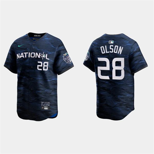 Mens Youth Atlanta Braves #28 Matt Olson National League 2023 MLB All-Star Game Limited Player Jersey Navy