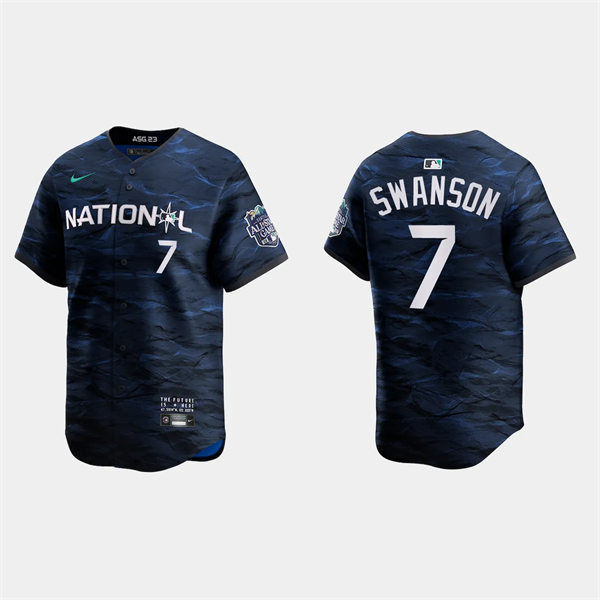 Mens Youth Chicago Cubs #7 Dansby Swanson National League 2023 MLB All-Star Game Limited Player Jersey Navy