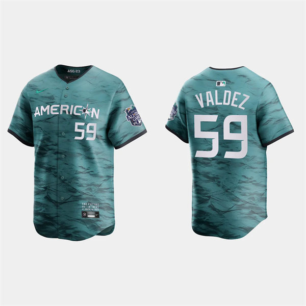 Men's Youth Houston Astros #59 Framber Valdez American League 2023 MLB All-Star Game Limited Player Jersey Teal